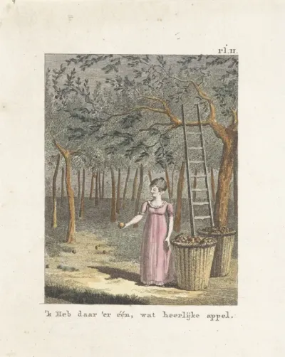 Meisje in een appelboomgaard