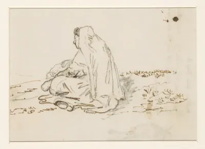 Meisje in een landschap met enkele geiten