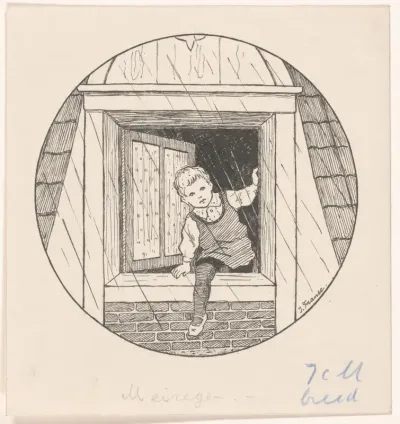 Meisje klimt uit een dakraam