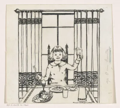 Meisje met brief aan een tafel