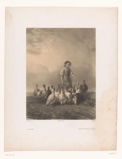 Meisje met een groep kalkoenen