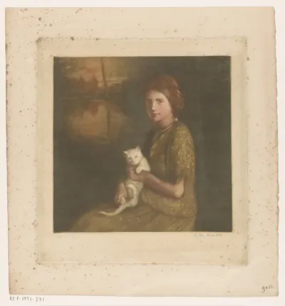Meisje met een kat op schoot