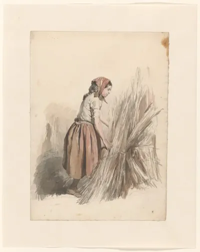 Meisje met hoofddoek, werkend op het land