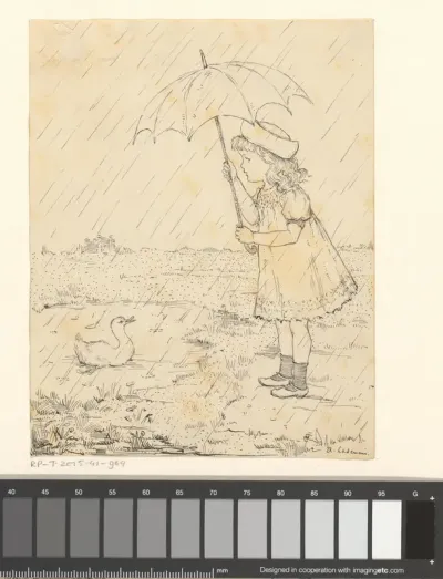 Meisje met paraplu in de regen