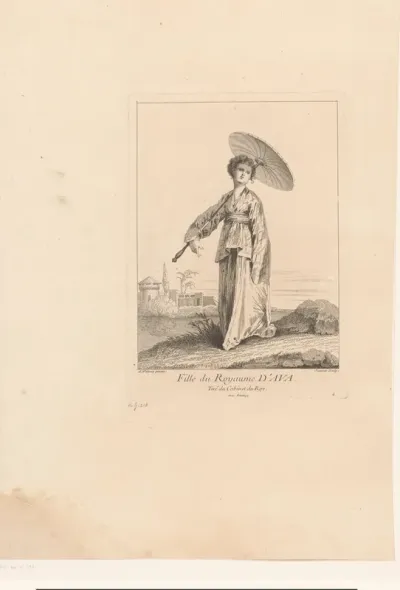 Meisje met parasol in een landschap