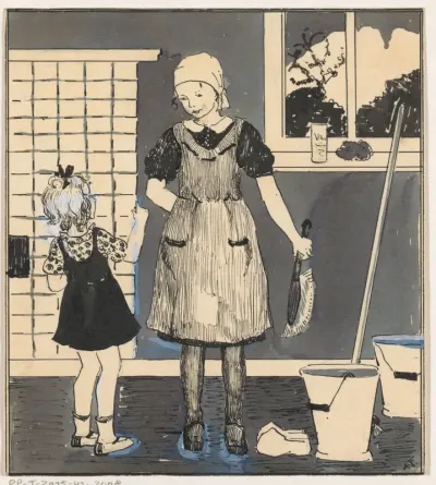 Meisje met schoonmaakgerei