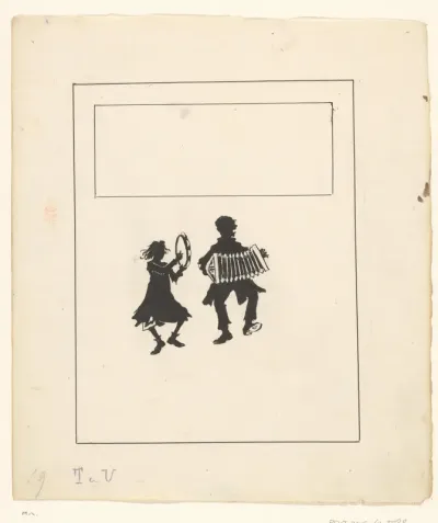Meisje met tamboerijn en jongen met accordeon