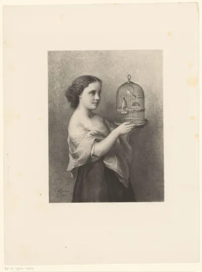 Meisje met vogelkooi