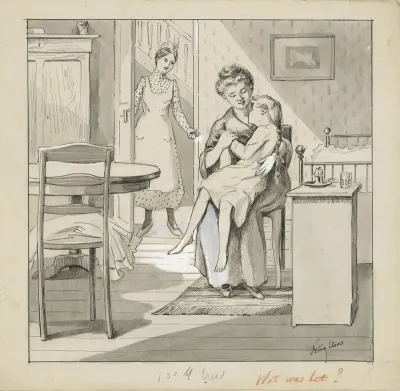 Meisje zit op schoot bij een vrouw in een slaapkamer