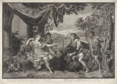 Meleager geeft de kop van het Caledonische zwijn aan Atalanta