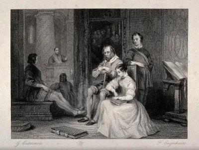 Members of a family listen to a sermon from a private space in a church