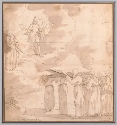 Members of a Monastic Order Carrying the Cross for Christ to Heaven