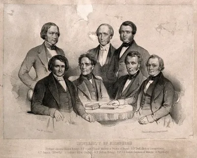 Members of the medical faculty at Edinburgh University, gathered around a table