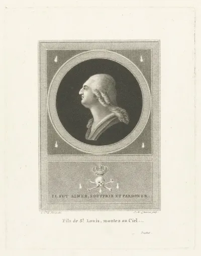 Memorieprent met portret van Lodewijk XVI