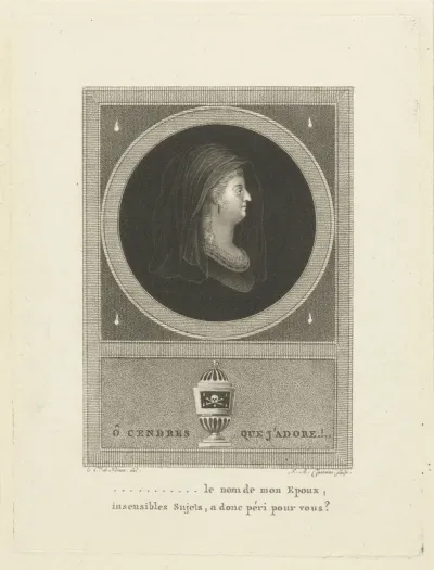 Memorieprent met portret van Marie-Antoinette