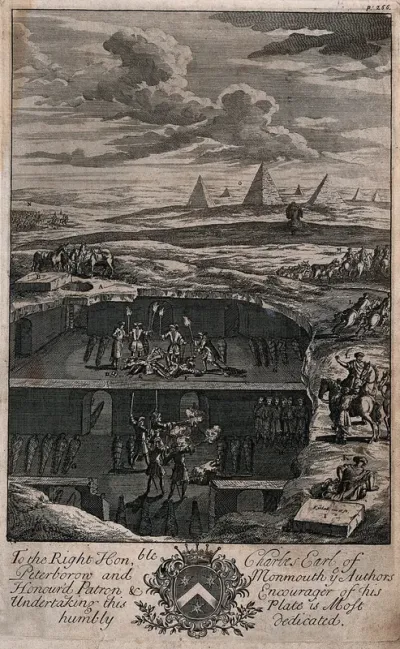 Memphis, Egypt: English travellers trapped in catacombs find the bodies of two Italian men who had previously been trapped there, and had starved to death: they fire their pistols at six ghostly figures; Arabs steal their horses