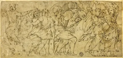 Men and Women Carrying Barrels and Bundles
