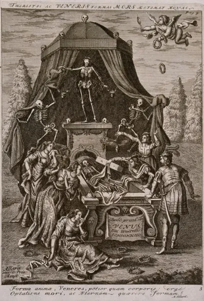 Men and women inspect the open grave of Venus