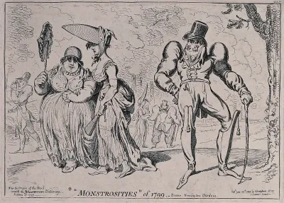 Men and women wearing clothes that are exaggerated in size and style