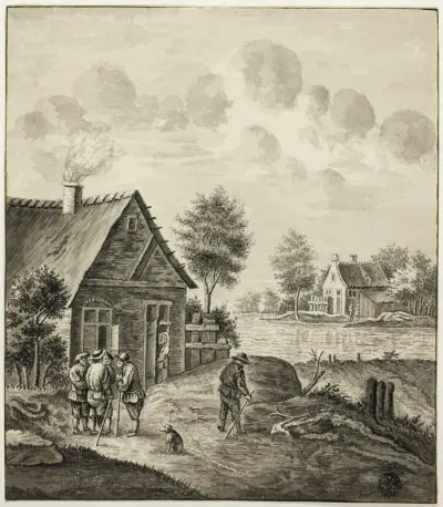 Men Conversing Outside House Beside Canal