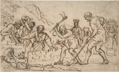 Men Digging and Constructing a Wall