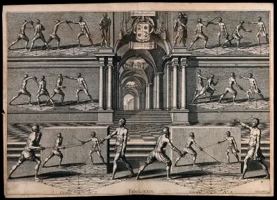 Men fencing. Engraving by Schelte Adams a Bolswert