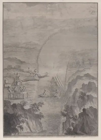 Men fishing with nets in a river, from "Danubius Pannonico-Mysicus" (Volume 3)
