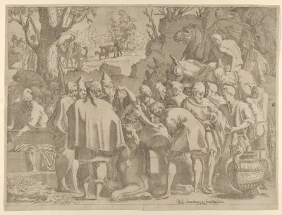 Men Gathered Around a Camel