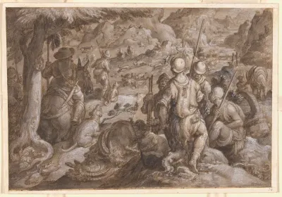 Men Hunting Ibexes with Hounds