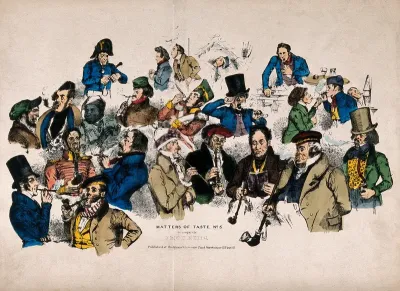 Men of different classes and nationalities smoking in different ways