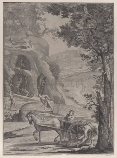 Men quarrying or mining for gold, from "Danubius Pannonico-Mysicus" (Volume 3)