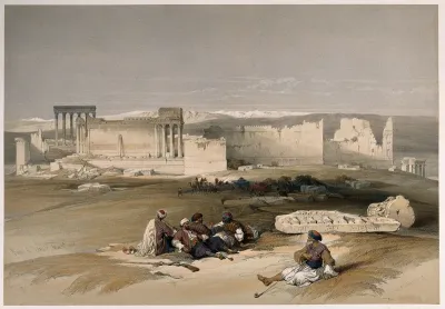 Men resting to smoke by the ruins of Baalbeck, Lebanon