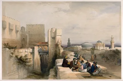Men sitting to smoke by the citadel of Jerusalem