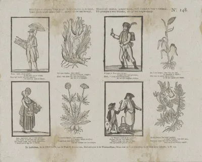 Men stopte u eertyds, lieve jeugd! slechts prullen in de hand, / Thans yvert wààre kunst voor u, terwyl ze uw nut beoogt, / Monstreuse vodden, zonder smaak, zelfs schaadlyk voor 't verstand; / Elk prentjen is een tekenles, die gy wel volgen moogt