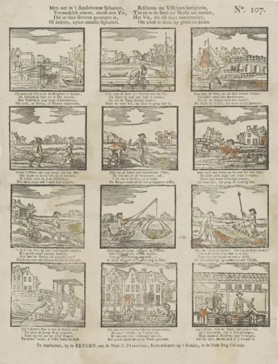 Men ziet in 't Amstelwater schuiten, / Vermaaklyk vaaren, meest met vis [(...)]