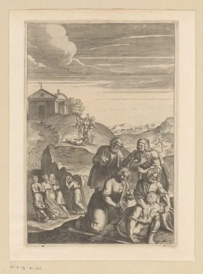 Menandre en Lerice met hun dochter Silvanire vinden op weg naar de tempel Agalante uitgeput in de armen van Hylas