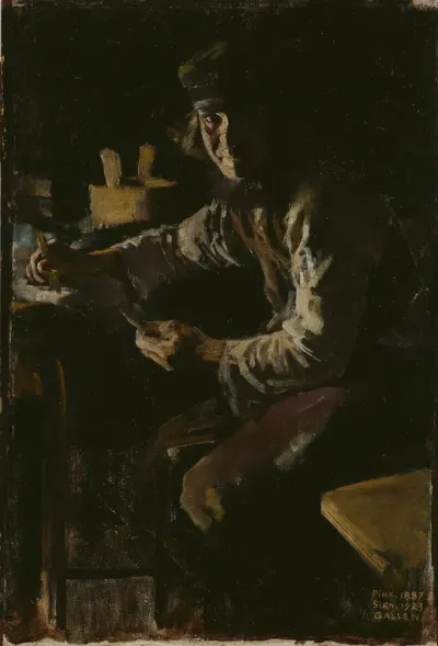 Mending fishing nets (Sauna Juonas, study for the painting "The first lesson")