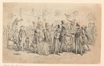 Menigte buiten de gevangenis Marshalsea