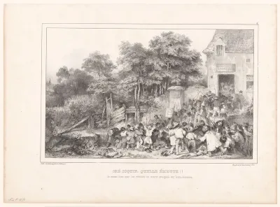 Menigte rebellerende kinderen voor een schoolgebouw