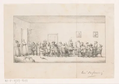 Mensen aan lange tafel