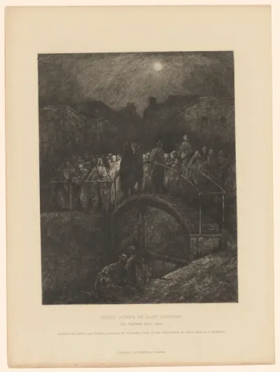 Mensen bij een brug in de nacht