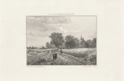 Mensen op een weg in de graanvelden