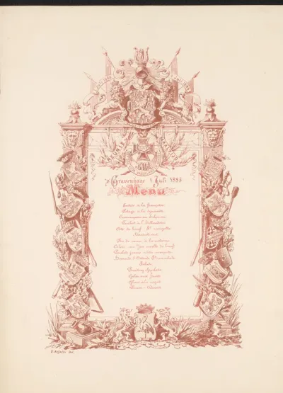 Menu van de reüniemaaltijd van oud-cadetten van de Koninklijke Militaire Academie