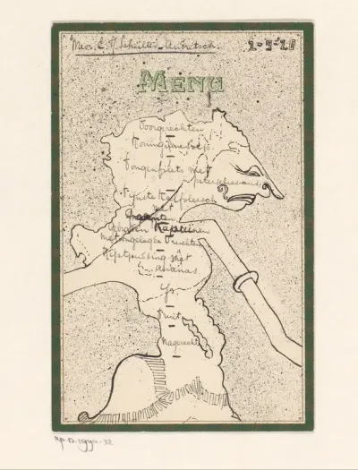 Menukaart voor een diner op 2 september 1920