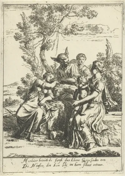 Mercurius beveelt de zorg van Bacchus aan de nimfen van Nysa