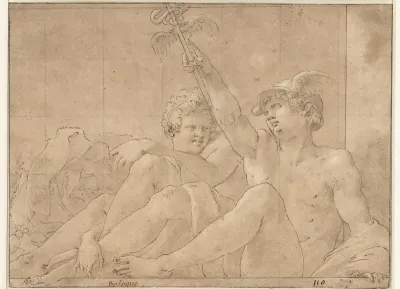 Mercurius en Io op de grond gezeten
