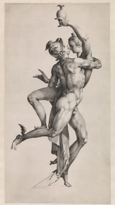 Mercurius en Psyche: zijaanzicht met de zijde van Mercurius