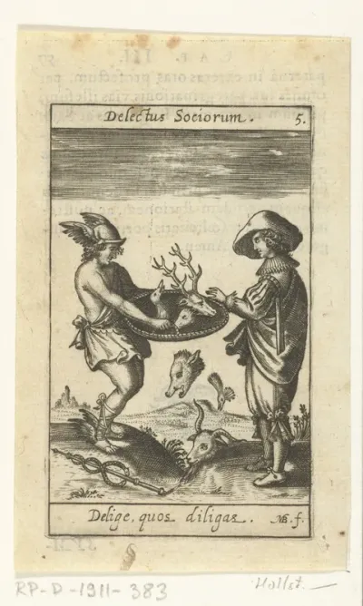 Mercurius met een schaal afgehakte koppen van dieren