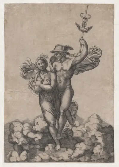 Mercury carrying Psyche to Olympus, after Raphael's composition in the Villa Farnesina, Rome