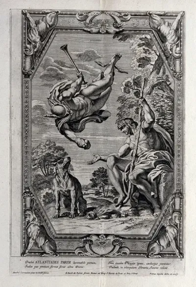 Mercury (Hermes) offering a golden apple to Paris